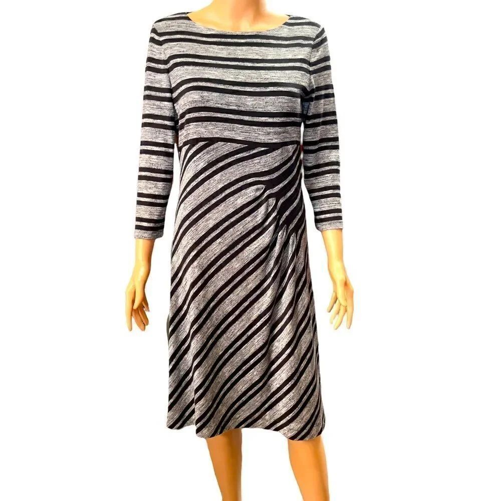 LONDON TIMES Gray & Black Stripe Dress Size 12